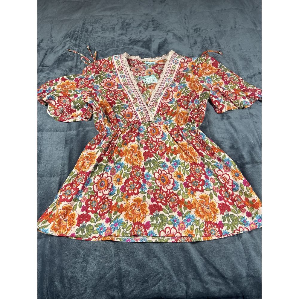 Women's Nostalgia Rose Babydoll Top Size Small happy Boho flower print Vintage